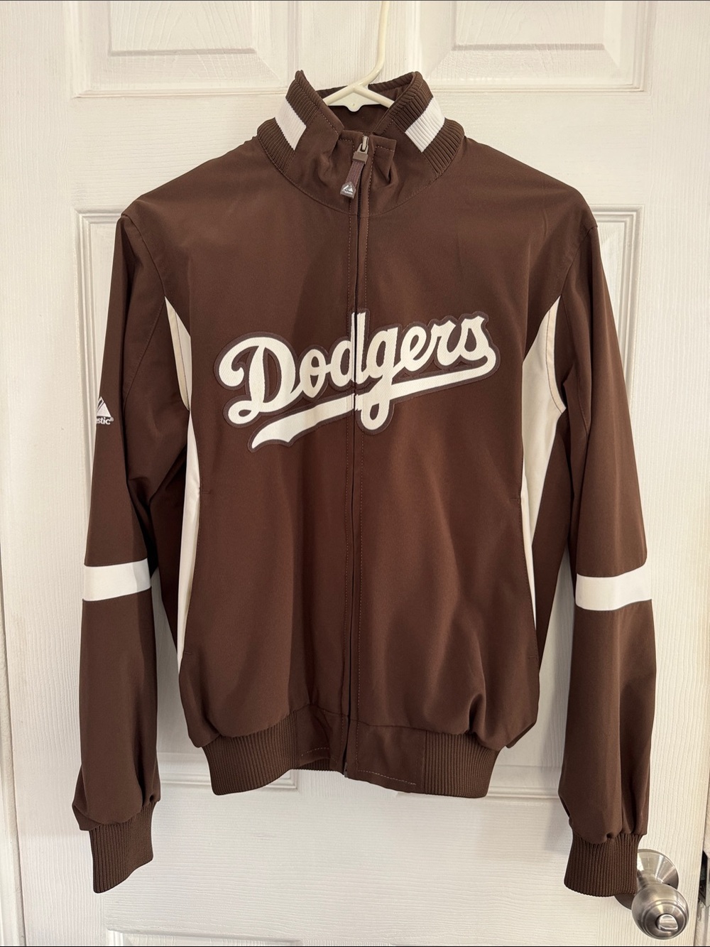 Majestic Brown and White Dodgers Bomber Jacket